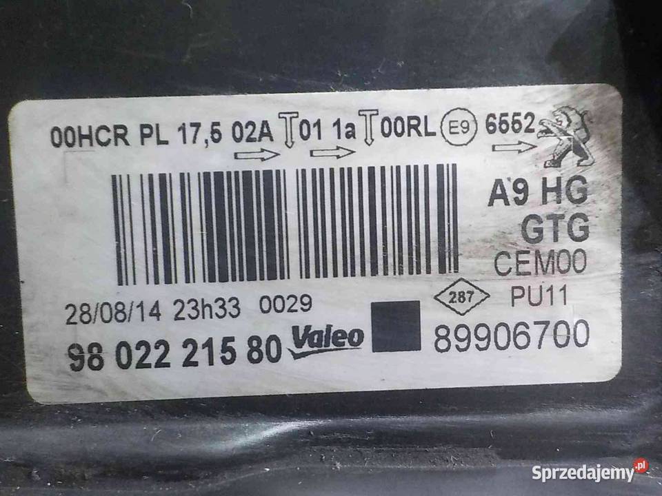 PEUGEOT 208 I 13r lampa lewa przod 9802221580 osobowe