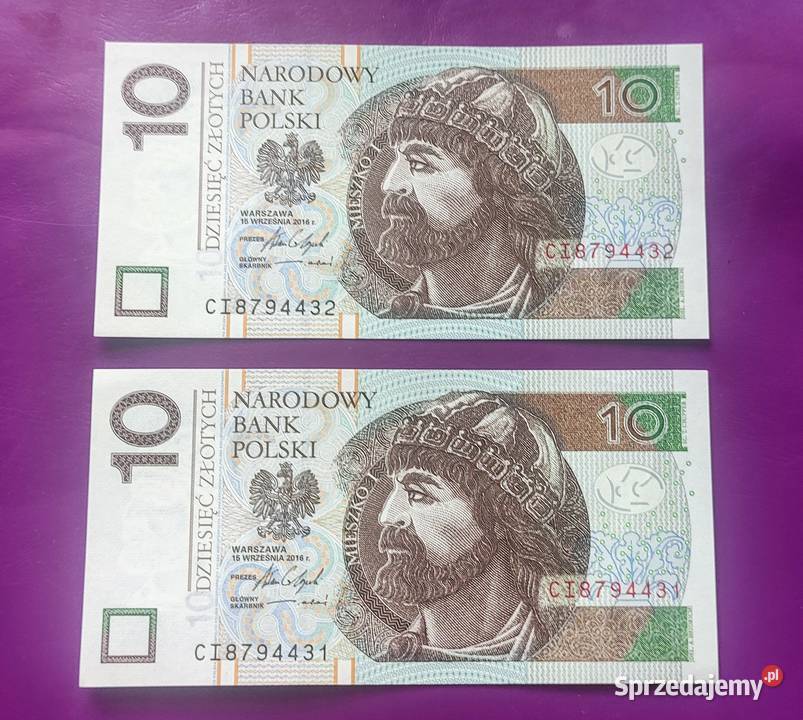 Kolekcja 2 x Banknot 10 2016 kolejne numery UNC mazowieckie Pruszków