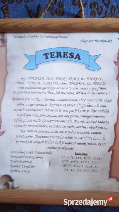 ZAWIESZKA Z TEKSTEM TERESY wszystko o niej Piła