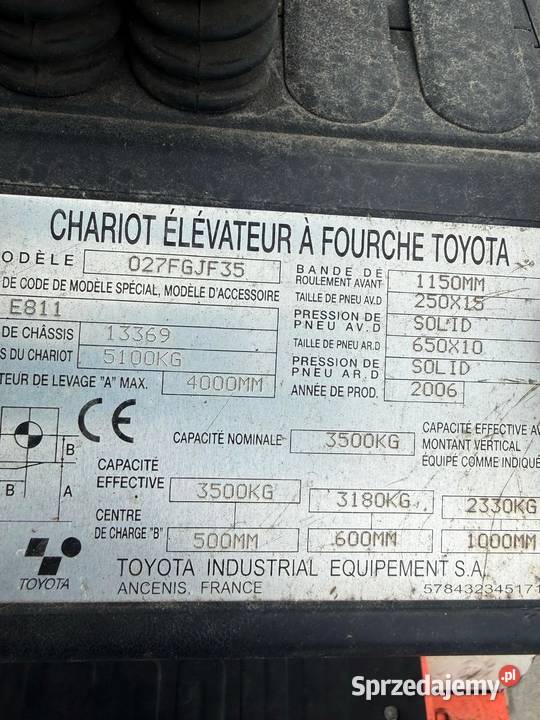 wózek widłowy TOYOTA 7FGJF35 LPG 3500 6800mtg Działoszyn sprzedam