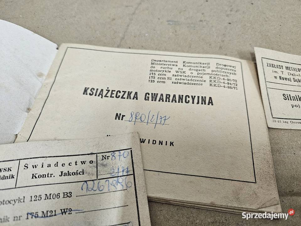 Świadectwo kontroli jakości Wsk 125 Książka Kłodawa