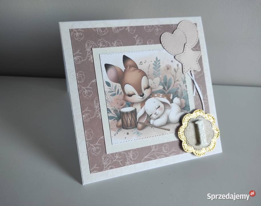 Kartka ręcznie robiona na urodziny roczek z Rękodzieło Łódź