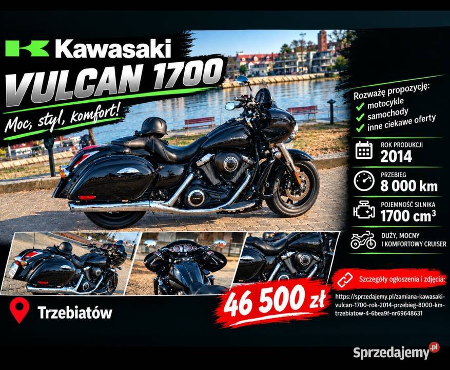 Kawasaki Vulcan 1700 2014 Przebieg 8000 Trzebiatów