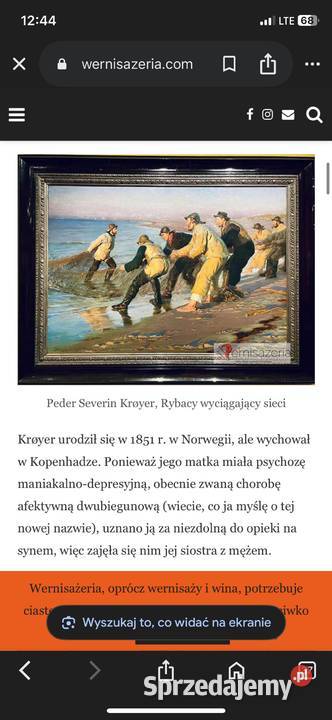Obraz olejny w drewnianej ramie pt rybacy kujawsko-pomorskie Brodnica
