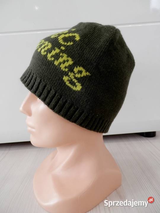 Czapka Męska z Wełną Beanie Oliwkowa z Napisem podlaskie Łomża