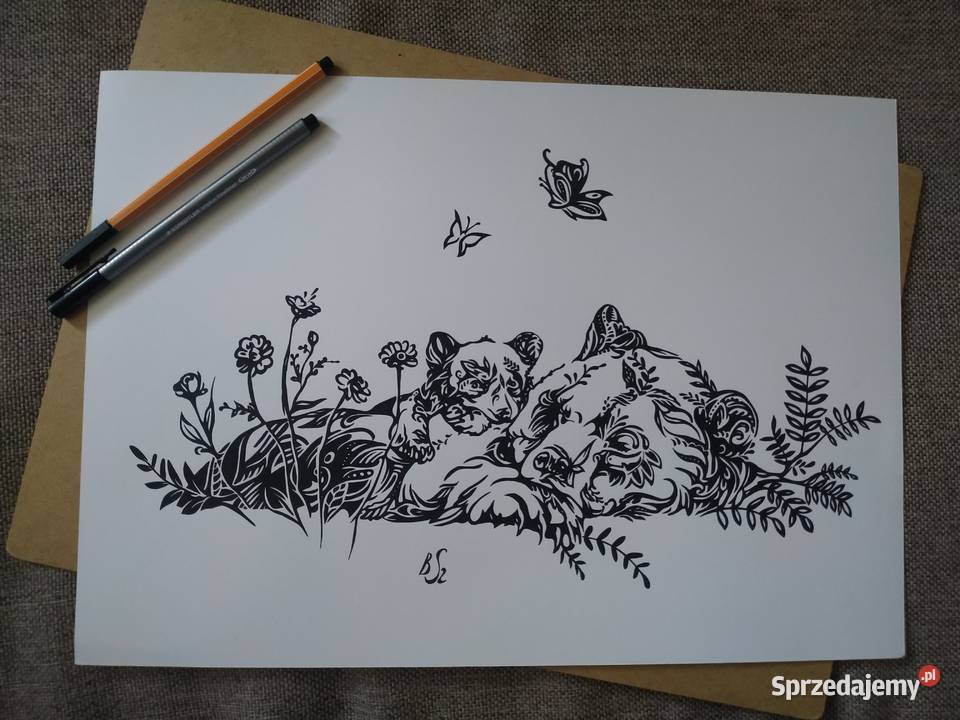 Rysunek niedźwiedzica i syn cienkopis blok t A3 mazowieckie