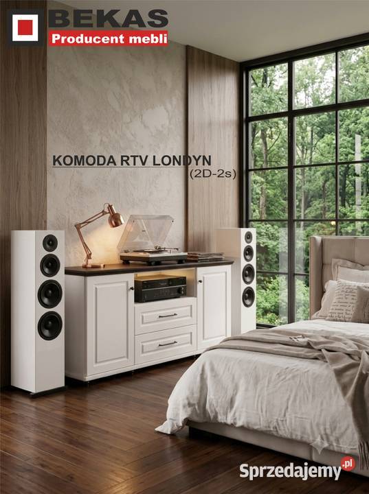 Biała Komoda RTV LONDYN Blatem Orzech Włoski Dąb Bydgoszcz