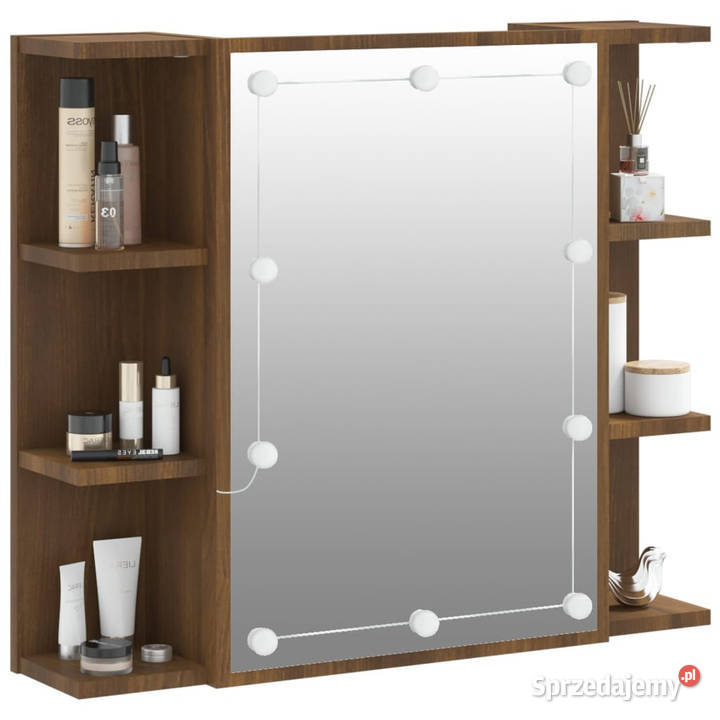 Szafka z lustrem i LED brązowy dąb 70x165x60