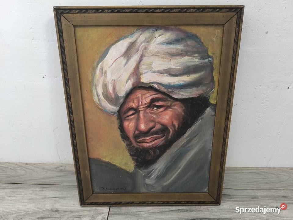 Stary oryginalny obraz olejny portret sygnowany Łódź