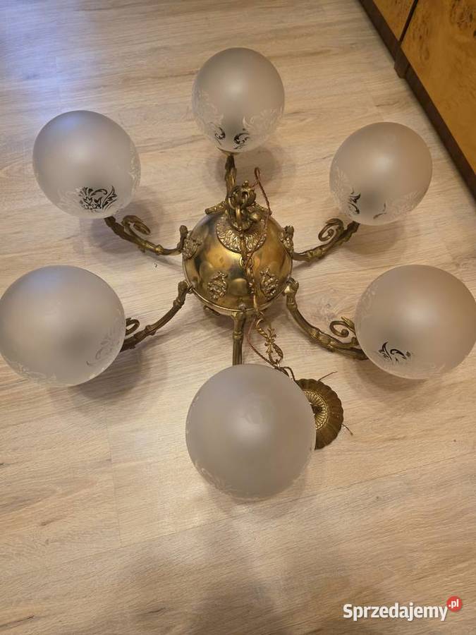 Żyrandol z mosiądzu 5 kloszy 3 kinkiety Bydgoszcz sprzedam