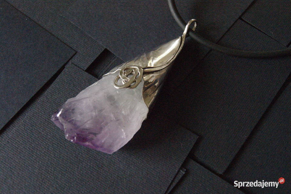 Duży wisior z naturalnym ametystem srebro 999