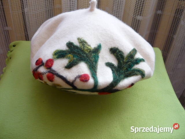 Beret igłowany biały Dla kobiet Myszków