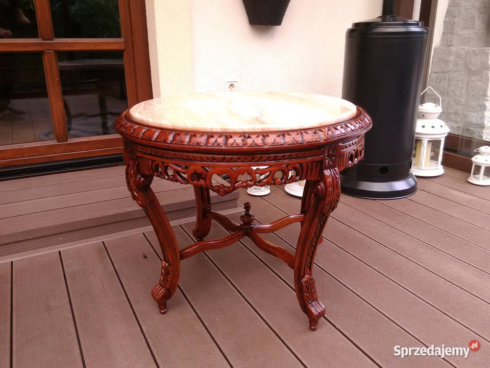 Stolik Barokowy Rzeźbiony Marmur Antyk UNIKAT łódzkie Kluki