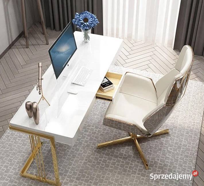 Białe złote biurko ze stali nierdzewnej ACŁ Nowy Sącz