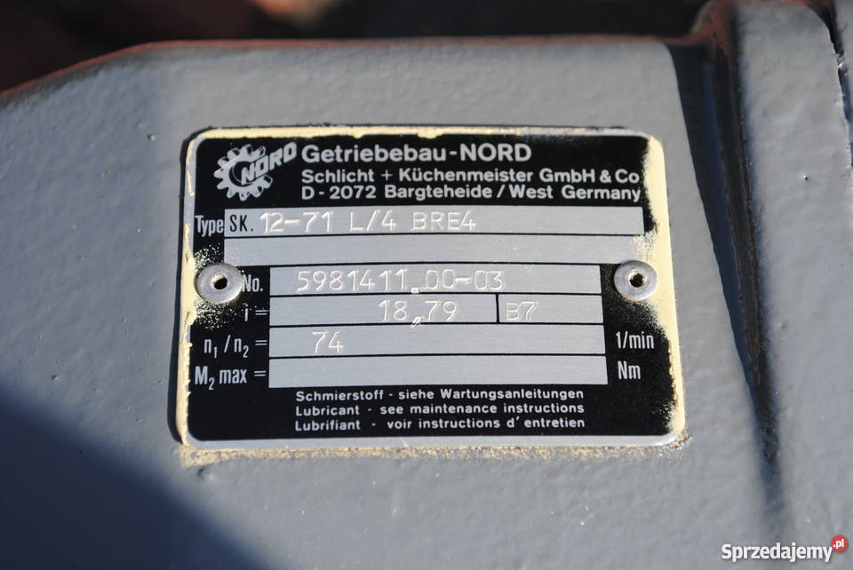 Motoreduktor 037kw 74obr z hamulcem Firmy NORD Kargowa