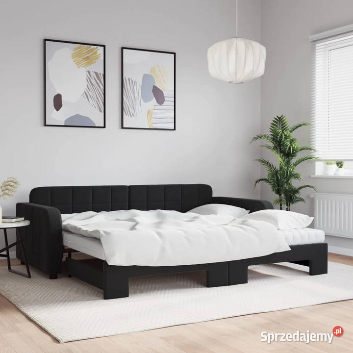 Sofa rozsuwana z materacami czarna aksamit Warszawa