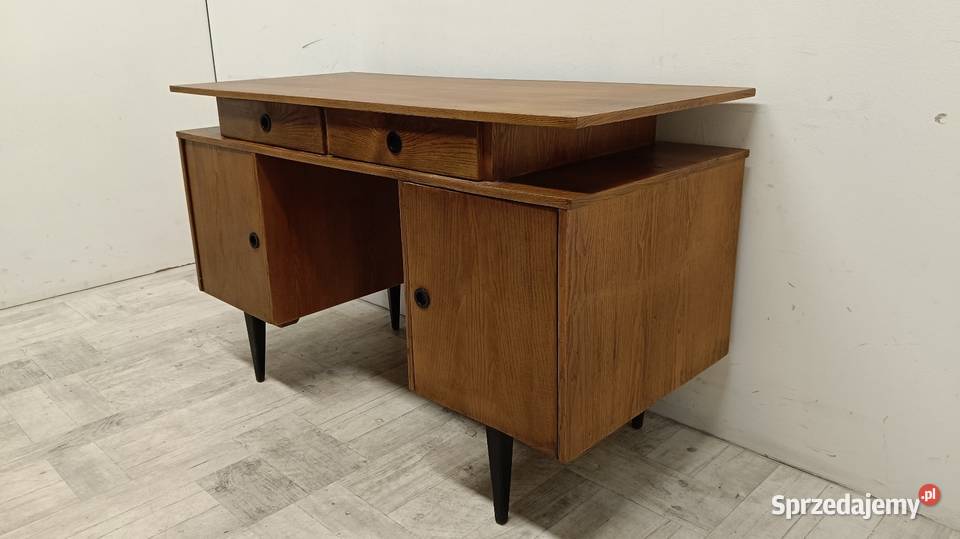 biurko PRL dwustronne vintage design z Radomsko