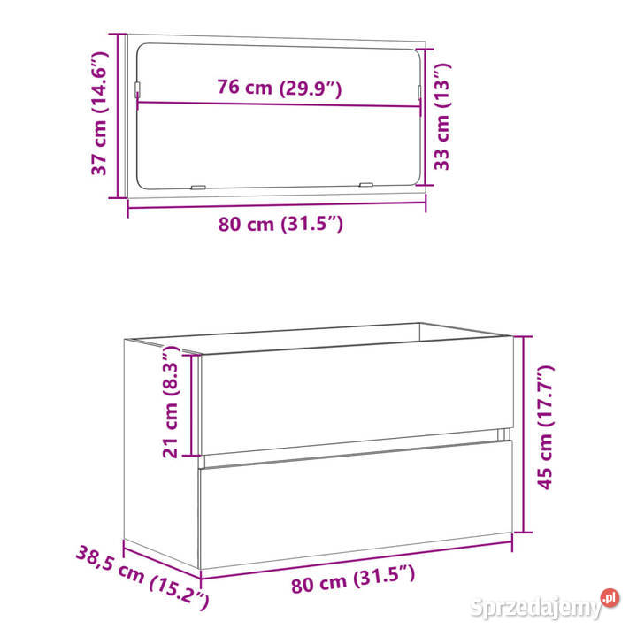 Szafka łazienkowa z lustrem dąb sonoma 80x385x45 mazowieckie Warszawa