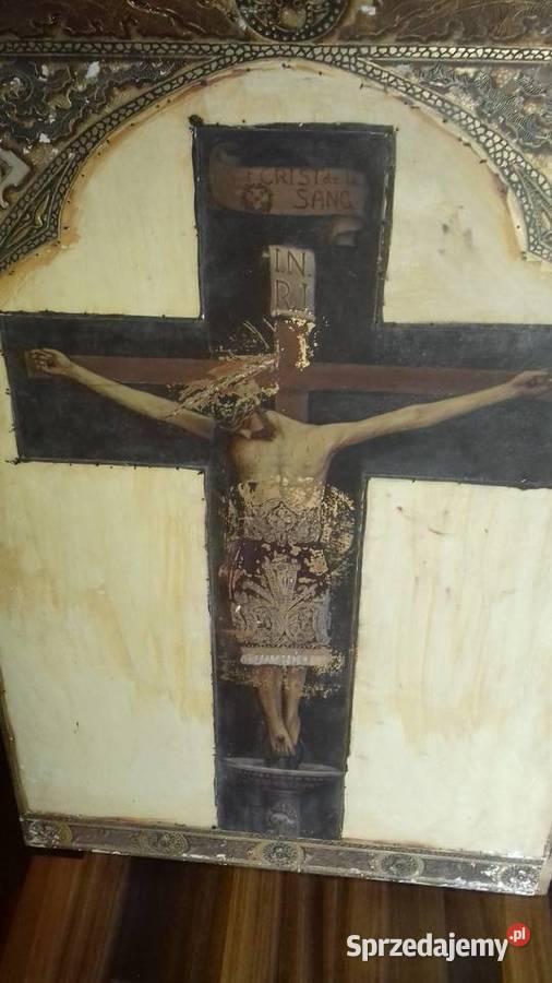 Obraz tempera na desce Chrystus XIX wiek Orneta
