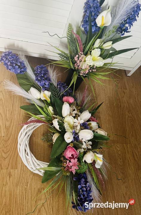Dekoracja nagrobna na wiklinowym wianku handmade Przysucha sprzedam