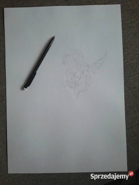 Rysunek diabelski anioł cienkopis blok tech A3