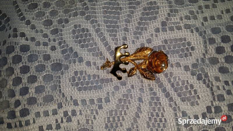 Stara angielska broszka róża w koronie z perłą Ochojno