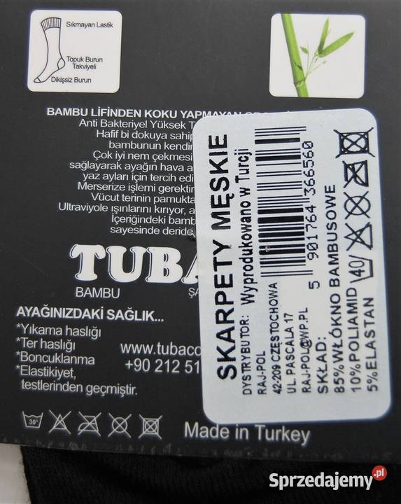 Skarpety męskie bambusowe czarne Tuba Sanal 4446 czarny Lublin