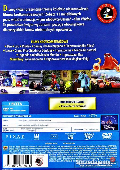 KOLEKCJA KRÓTKOMETRAŻÓWEK 123 DISNEY PIXAR Filmy Kalisz