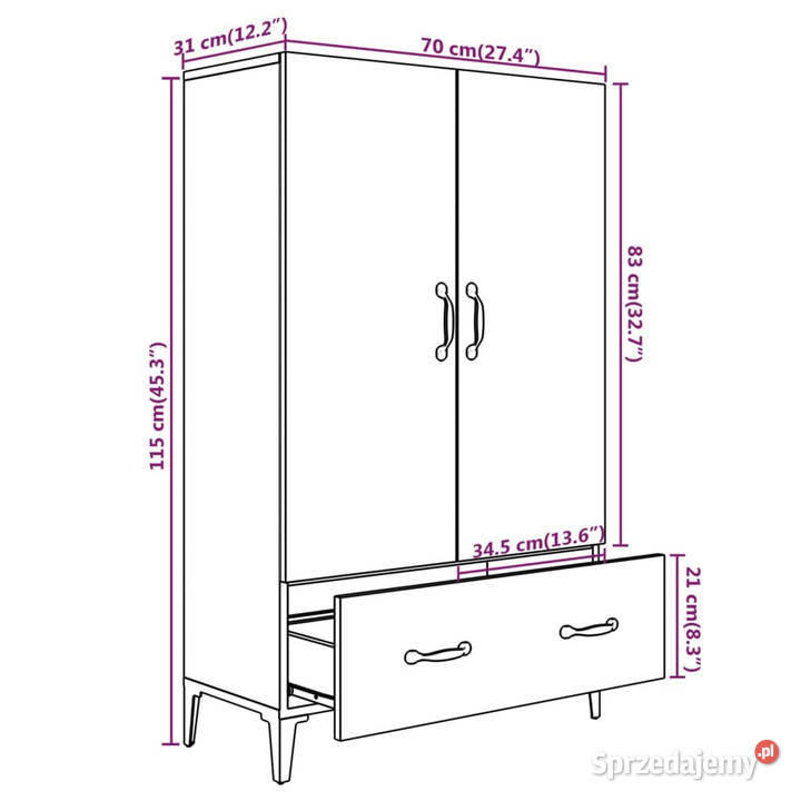 Szafka przydymiony dąb 70x31x115 materiał Warszawa