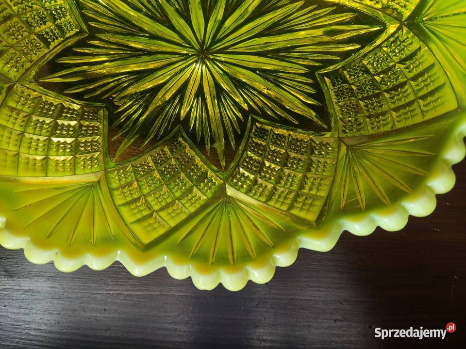 Szkło uranowe George Davidson talerz miska 1896r Antyki Kraków