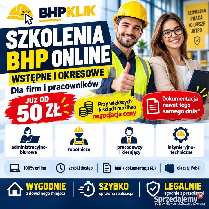 BHP Przez Internet  od 50 zł – Wstępne, Okresowe | Cała Polska