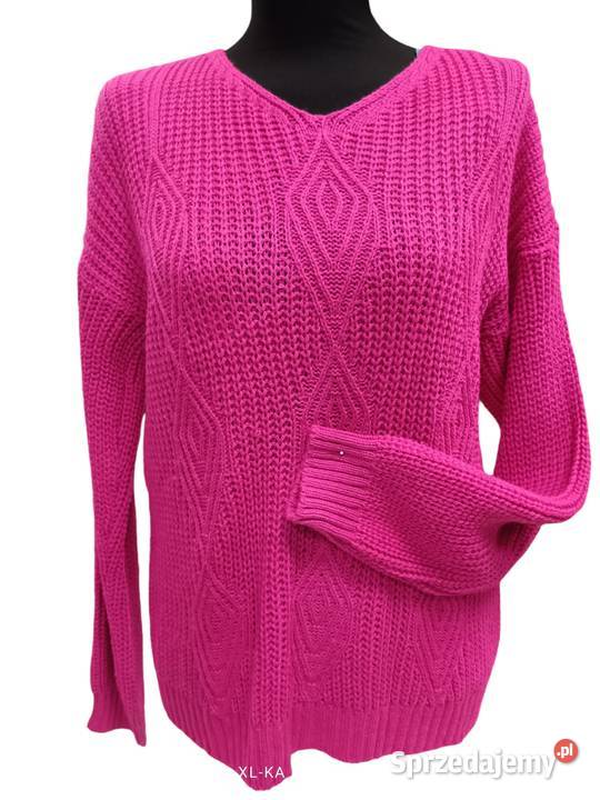 Sweter ze wzorem w romby biust 110 fuksja Swetry i golfy Pątnów sprzedam