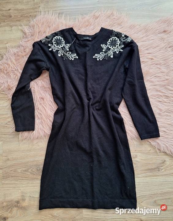 Czarna sweterkowa tunika sukienka haftowana Kraków