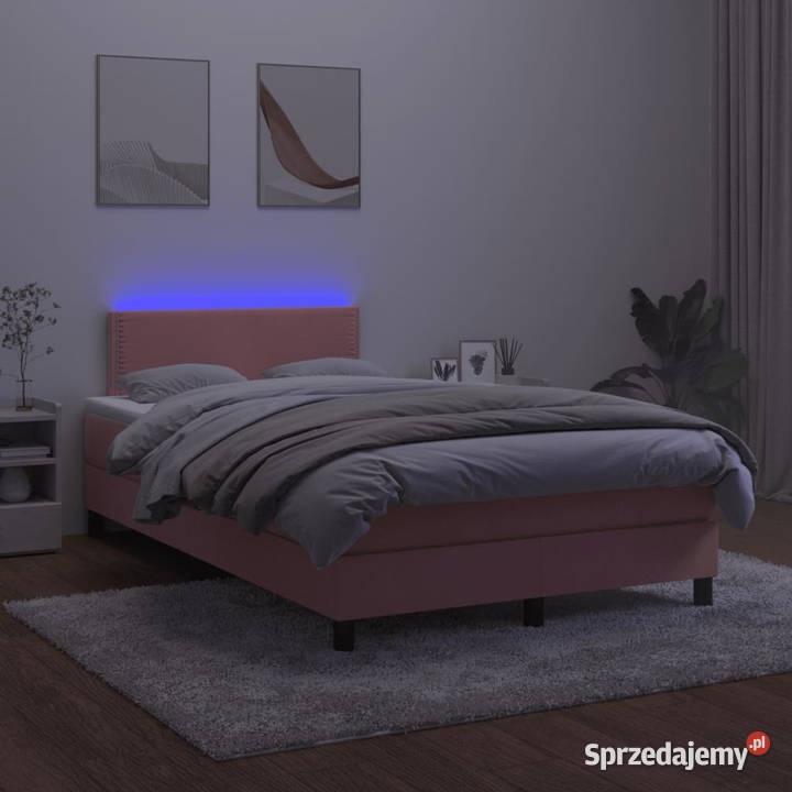 Łóżko kontynentalne z materacem i LED róż 193cm Łóżka