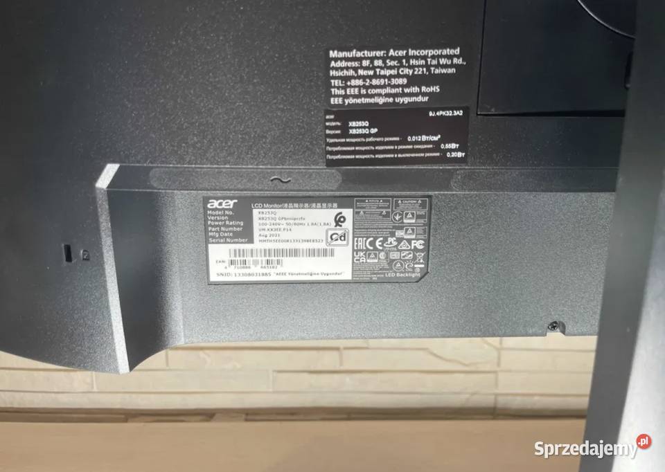 Monitor Acer Predator XB253Q 165Hz nie uzywany Kraków