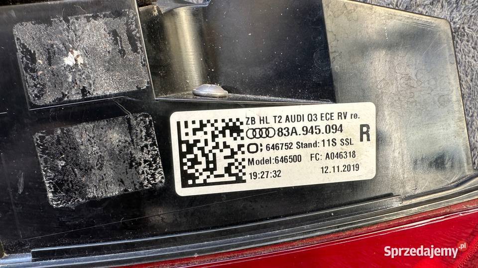 AUDI Q3 83A LAMPA TYŁ PRAWA LED W KLAPE Gorzów Wielkopolski