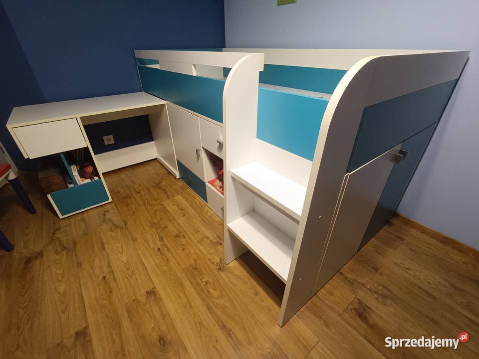 Łóżko Używane Mobi Biało Niebieski dzieci z bazą Ostrołęka