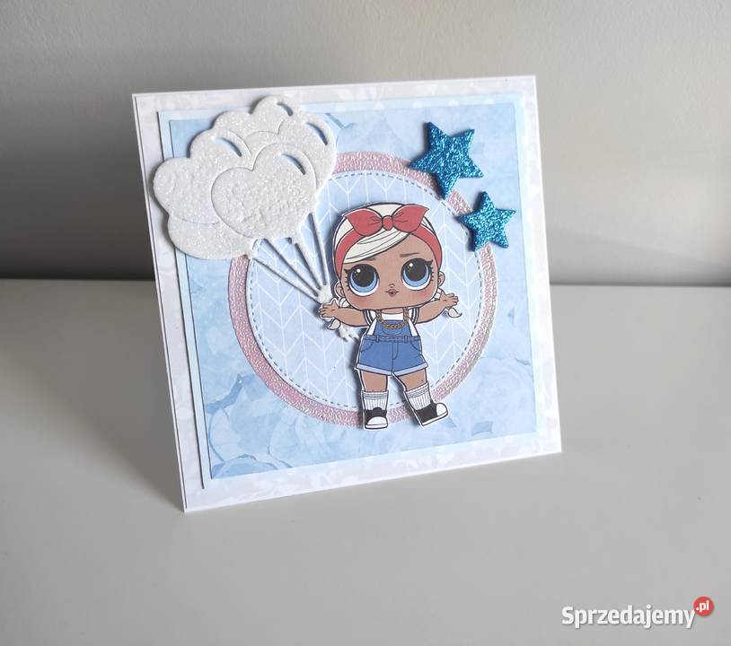 Kartka na urodziny ręcznie robiona LOL niebieska Antyki, Sztuka, Kolekcje Łódź
