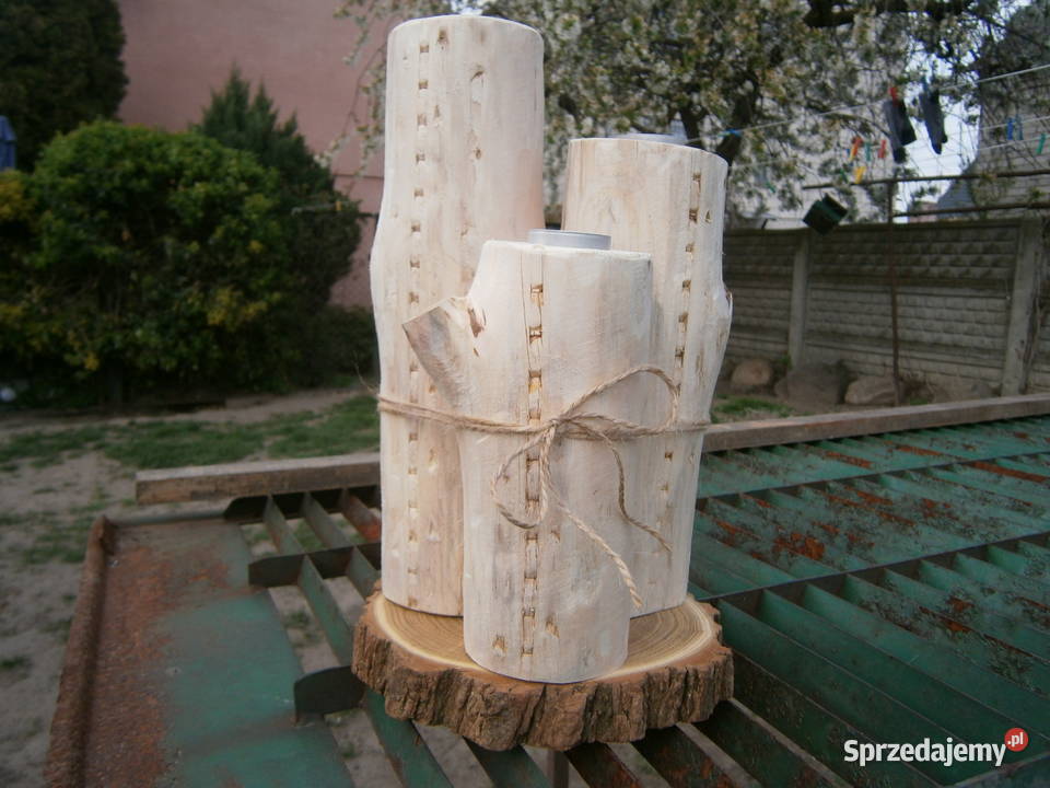 naturalny świecznik drewniany tealight