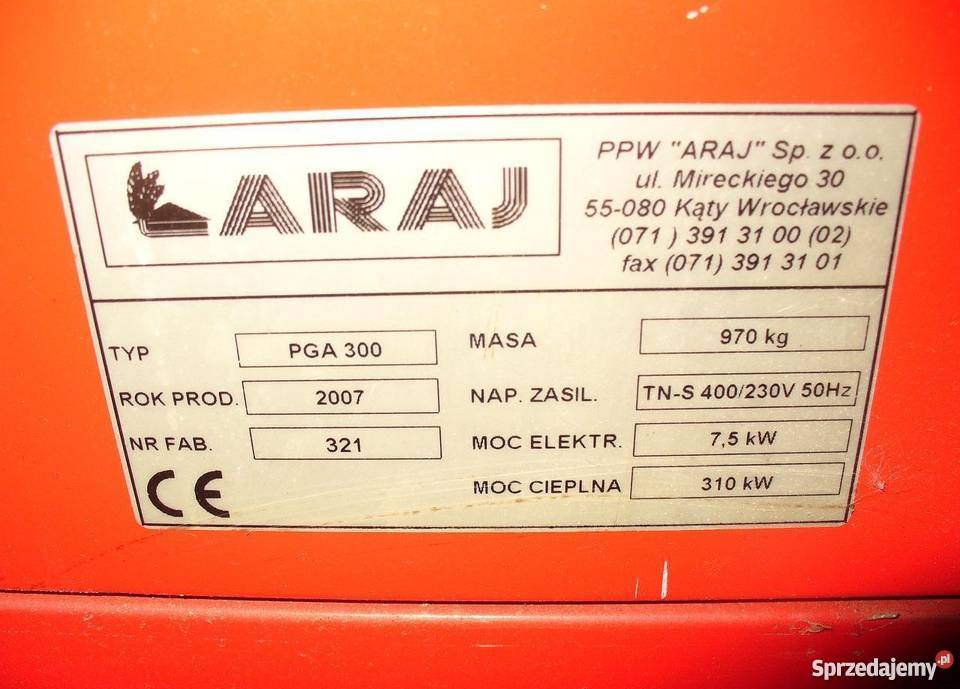 Piec nadmuchowy nagrzewnica ARAJ PGA 300 Piece i kominki Straszęcin