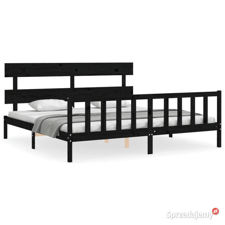 Rama łóżka z wezgłowiem czarna lite drewno 205cm