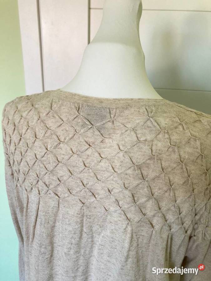 Beżowy sweter kardigan narzutka Masai len Nisko