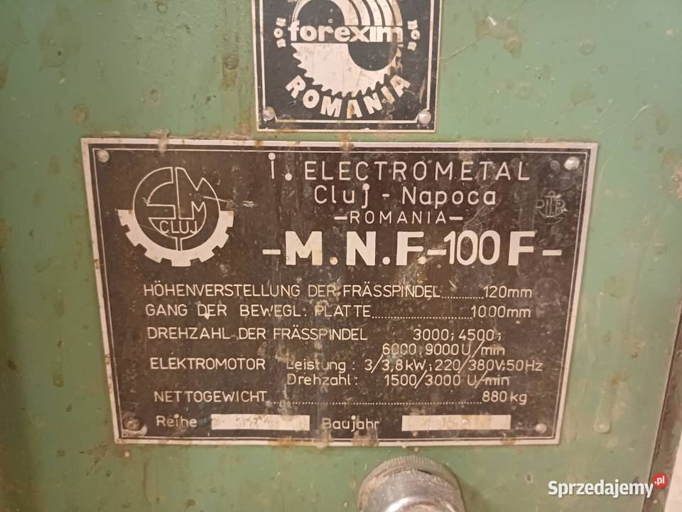 FREZARKA DOLNOWRZECIONOWA MNF 100F Zielona Góra
