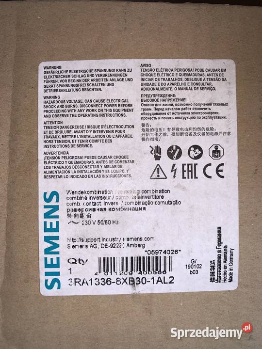 Siemens 3RA13368XB301AL2 Reversing contactor mazowieckie Warszawa