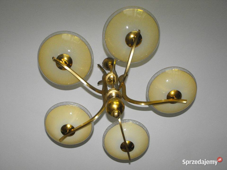Pięcioramienny mosiężny żyrandol w stylu Art Skierniewice