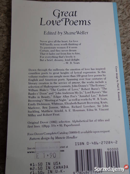 Great Love Poems Edited by Shane Weller Dover Łódź
