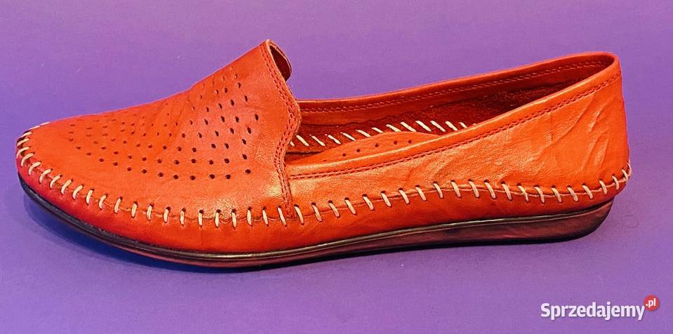 Czerwone skórzane damskie mokasyny rozmiar 39 sprzedam