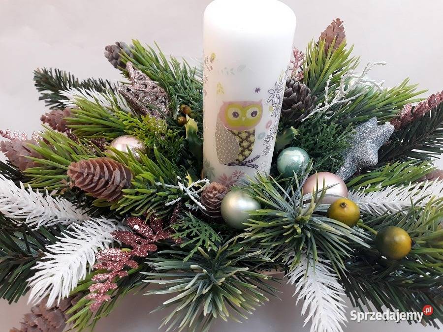 Stroik świąteczny sowa rękodzieło dolnośląskie Trzebnica