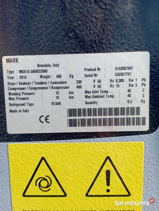 Sprężarka MARK MSA 15 500AD2000 15kW 179 mmin Wilków