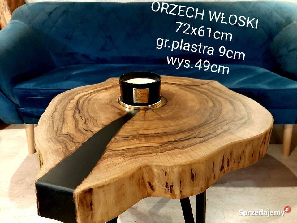 Stolik kawowy 72x61cm live edge plaster drewna ORZECH